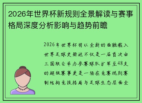 2026年世界杯新规则全景解读与赛事格局深度分析影响与趋势前瞻